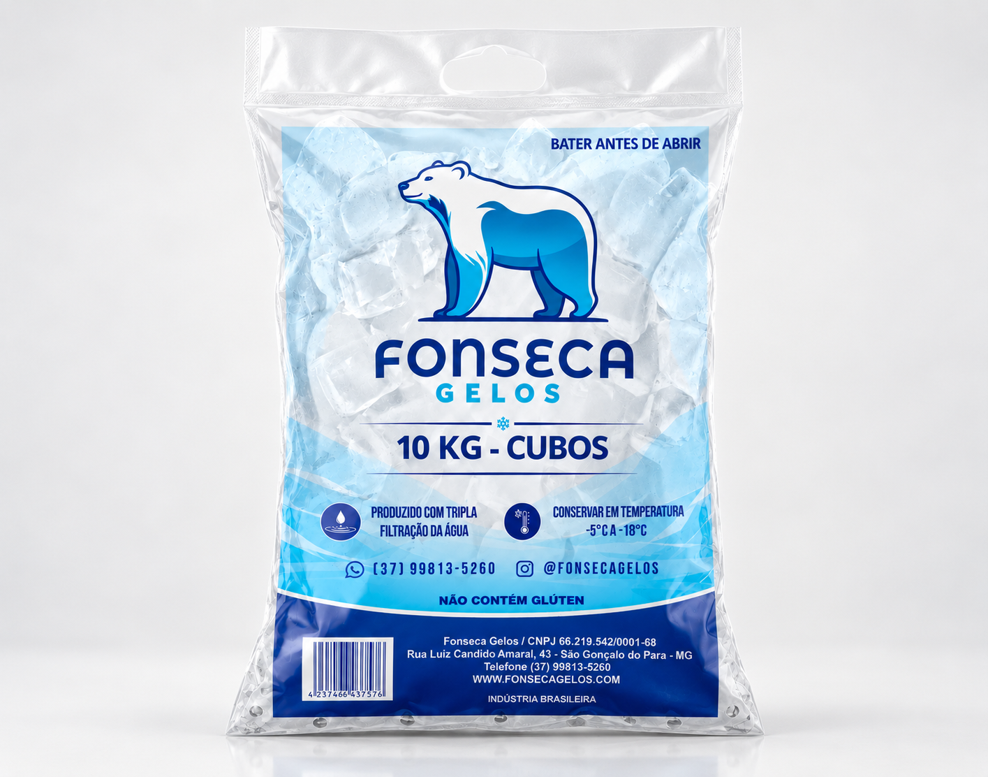 Pacote de gelo em cubos de 10 kg da Fonseca Gelos