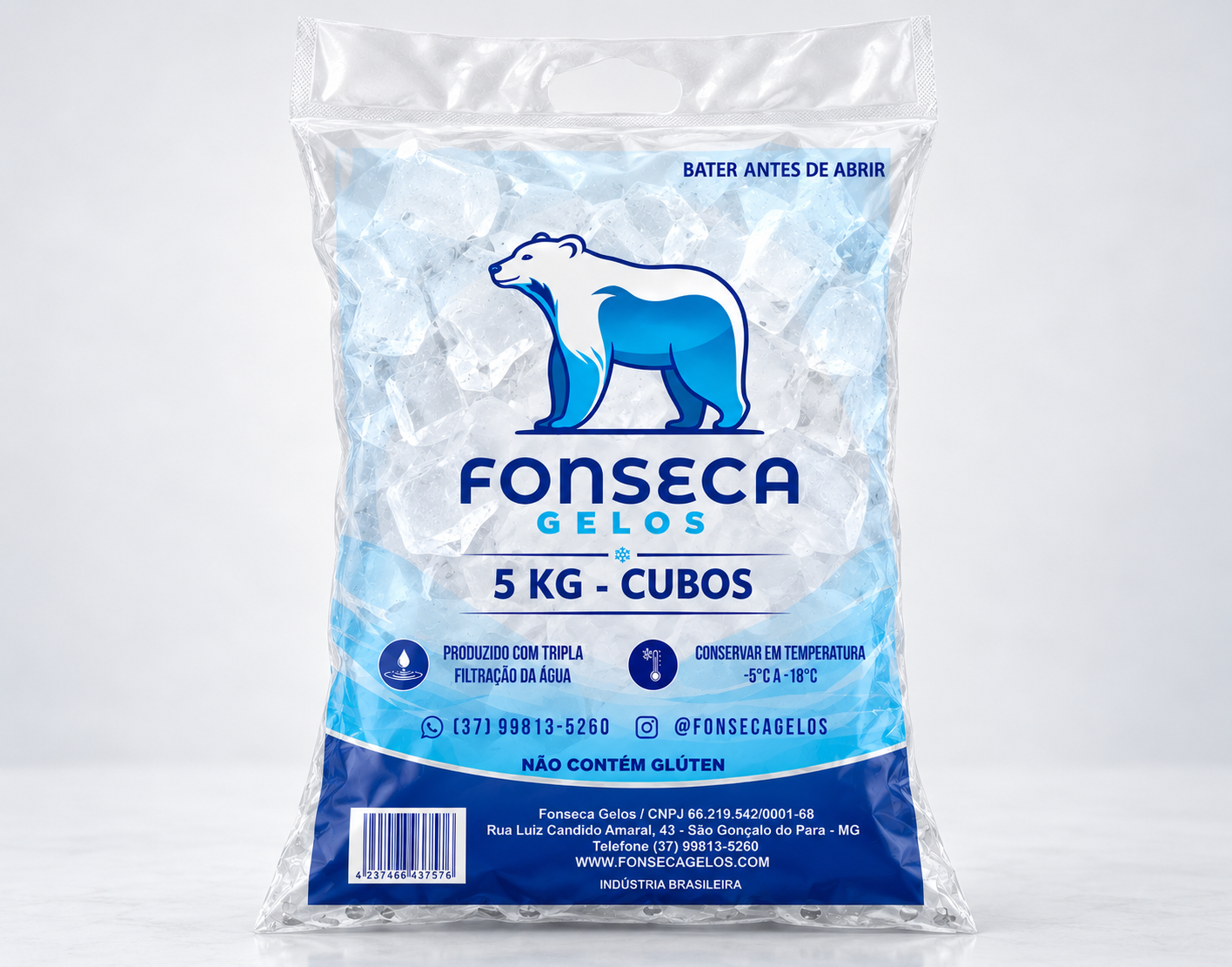 Pacote de gelo em cubos de 5 kg da Fonseca Gelos